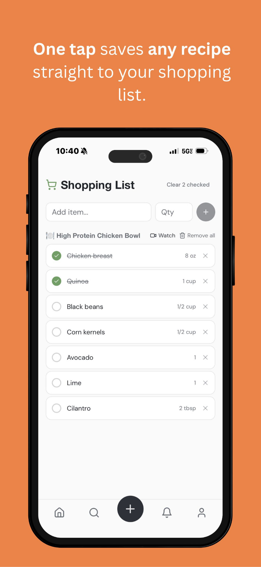 Reelwell shopping list from a recipe